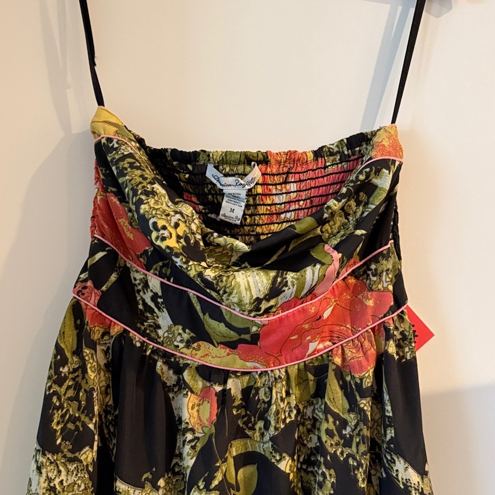American Rag Floral High-Low Strapless Dress Size M Pink Green Grunge - Picture 4 of 6